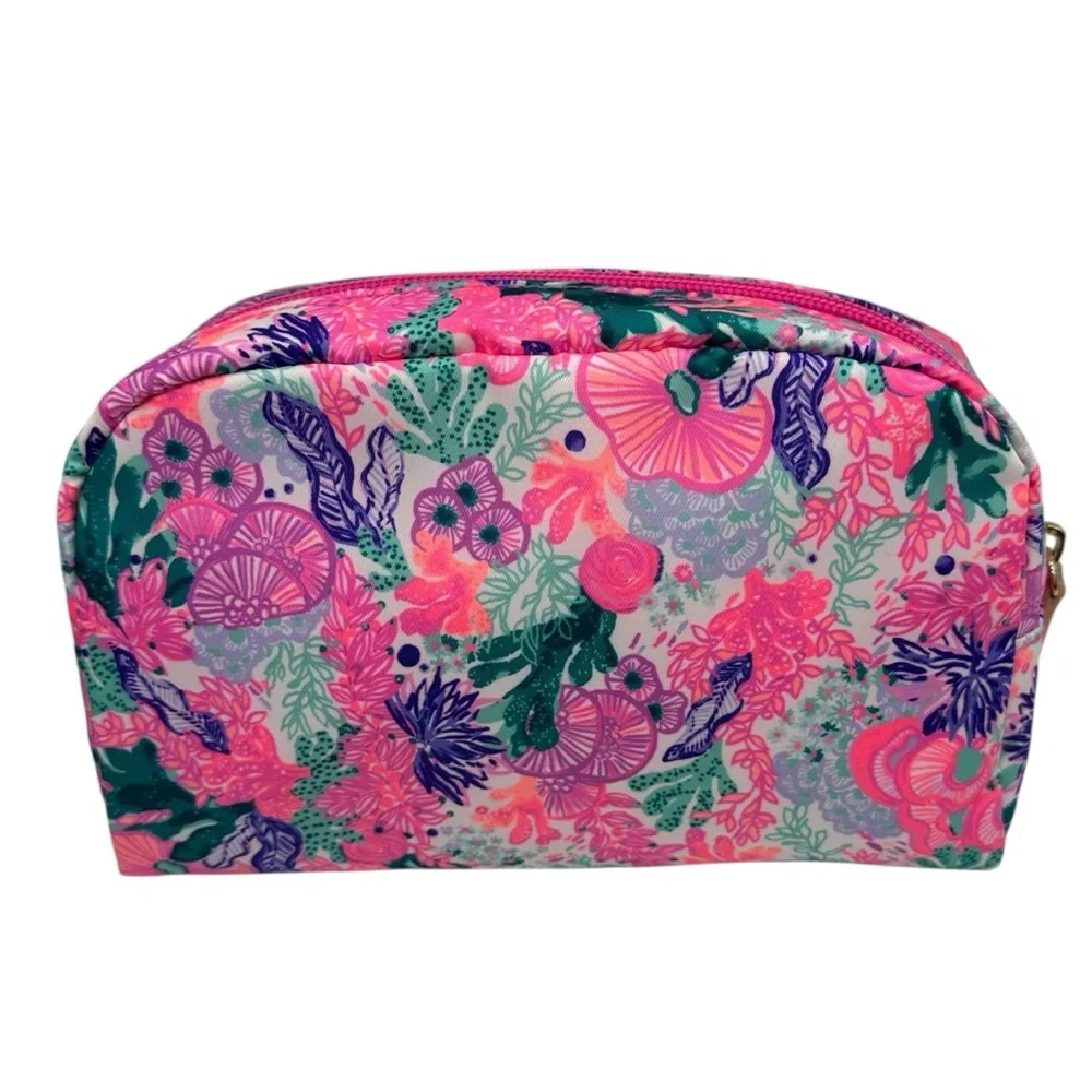 Lily Pulitzer Travel Bag Cosmetic Case Zip Pouch Pink/Green/Purple